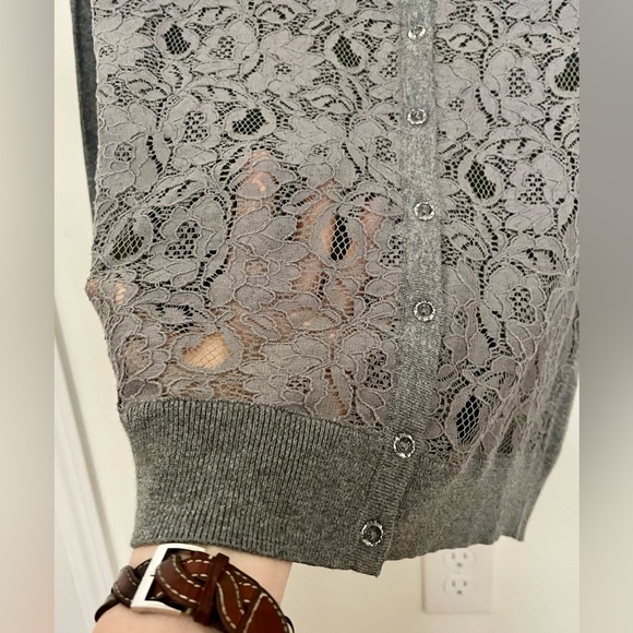 LOFT Gray Lace Cotton/Nylon Stretch Women's Light Sweater - Picture 3 of 15